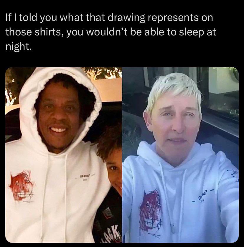 kadinin stüdyosu Epstein adasının bir simülasyonu zaten. Justin Bieber’ı senelerce istismar eden de bu. Çocuğa aklını kaybettirdi.  Ayni zamanda cannibalist elitlerin ( insan eti tüketen) bir sembolü var. Evinden yayin yaparken pandemi doneminde surekli onu giyiyordu. 
Sette