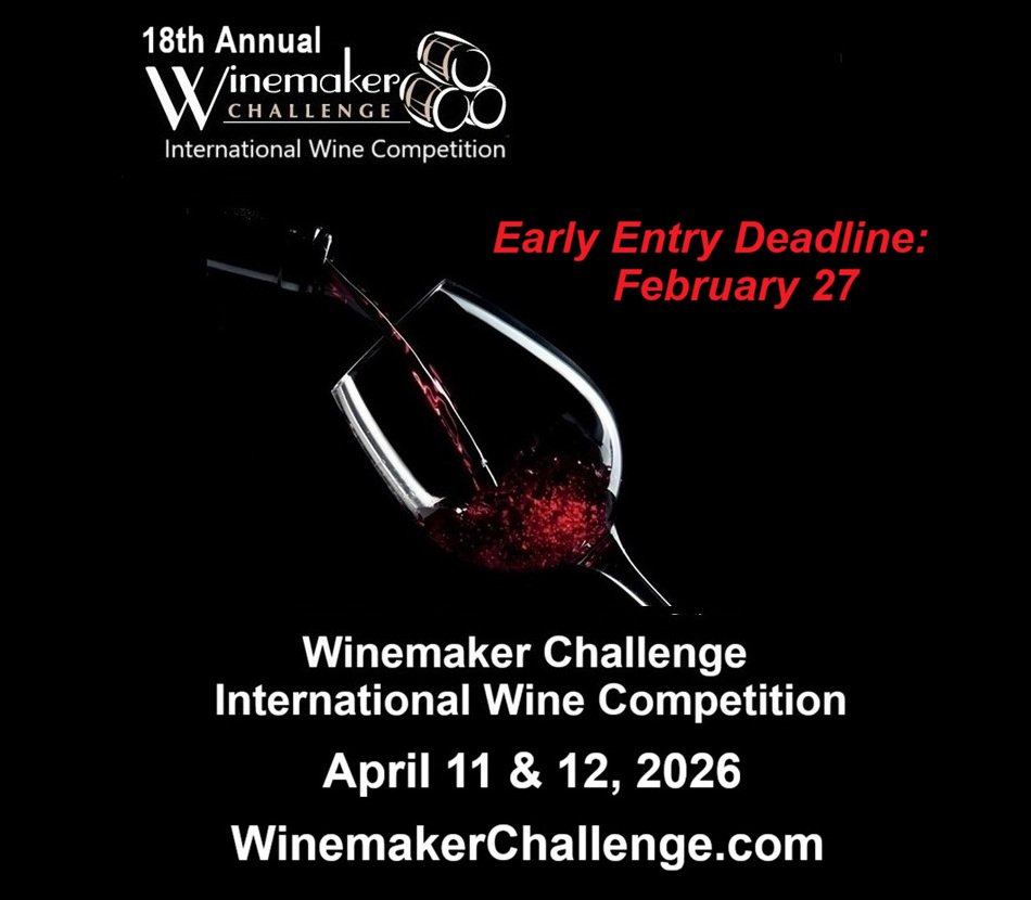 Enter the 2026 Winemaker Challenge International Wine Competition by February 27 to take advantage of the Early Bird discount.    WinemakerChallenge.com