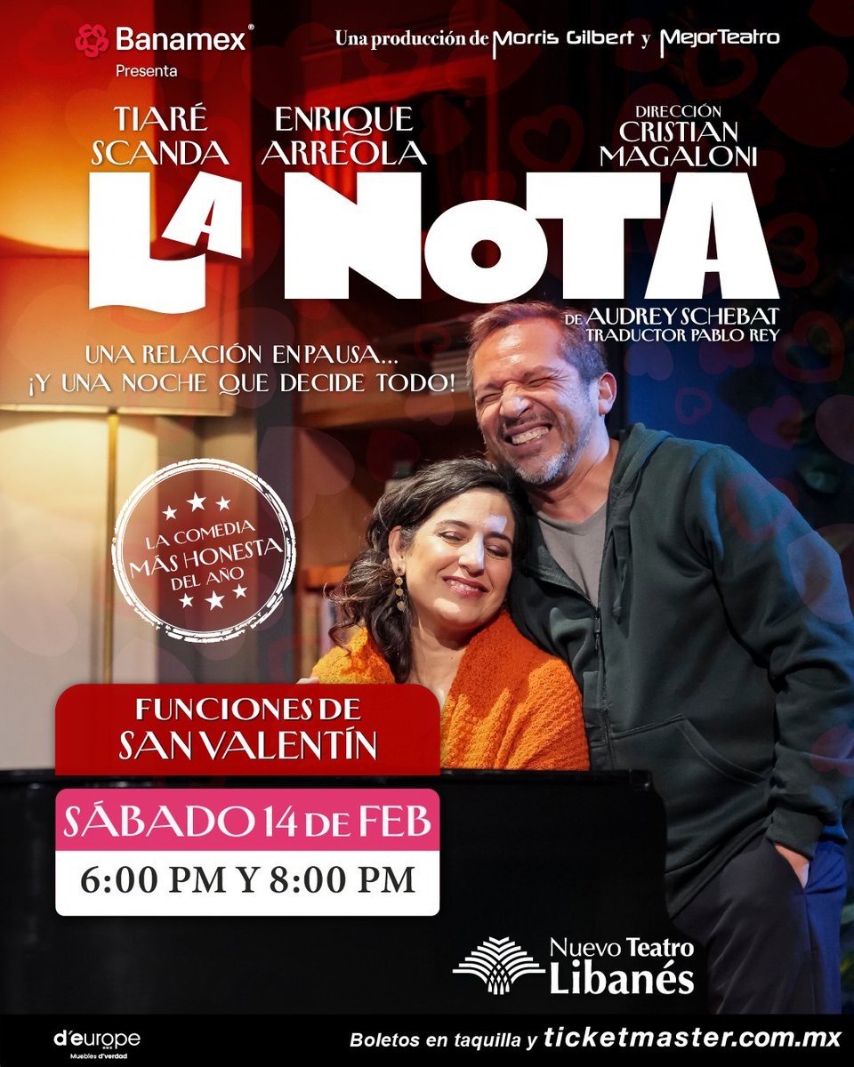 La rutina marchita el amor, pero las risas lo hacen florecer. ¡Ven con tu pareja y no te pierdas en San Valentín de #LaNota, una comedia con la que se identificarán!

📍 Nuevo Teatro Libanés
💘 Sábado 14 de febrero
⏰ Funciones 6 y 8 p.m.
🎟️ bit.ly/BoletosLaNota
