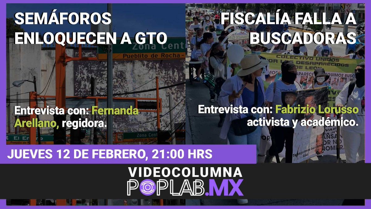 📹#VideoColumna | <a href="/arnoldocuellaro/">Arnoldo Cuéllar</a> conversará sobre “Semáforos enloquecen a Guanajuato” con la regidora Fernanda Arellano🚦 y “<a href="/FGEGUANAJUATO/">Fiscalía General del Estado de Guanajuato</a> falla a buscadoras” con el activista y académico <a href="/FabrizioLorusso/">Fabrizio Lorusso</a> ⚖️

Únete a la charla ➡️ bit.ly/3XVePHq