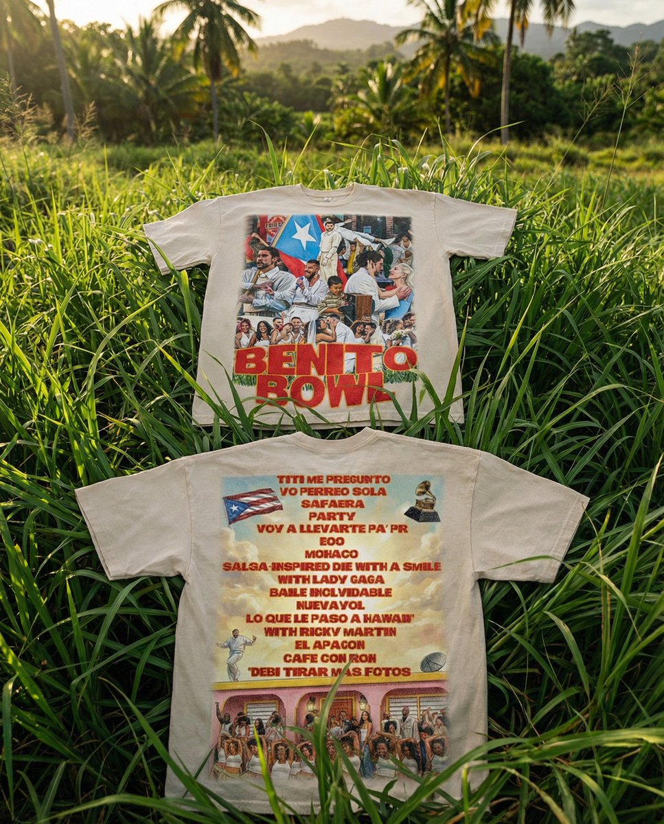 BENITO BOWL HALFTIME SHOW TEE!🇵🇷🇵🇷🇵🇷🇵🇷🇵🇷🇵🇷

NOW AVAILABLE! 🫡🇵🇷

the90sdept.com

Like/RT/comment to win the tee! 

Winner will be chosen tomorrow!