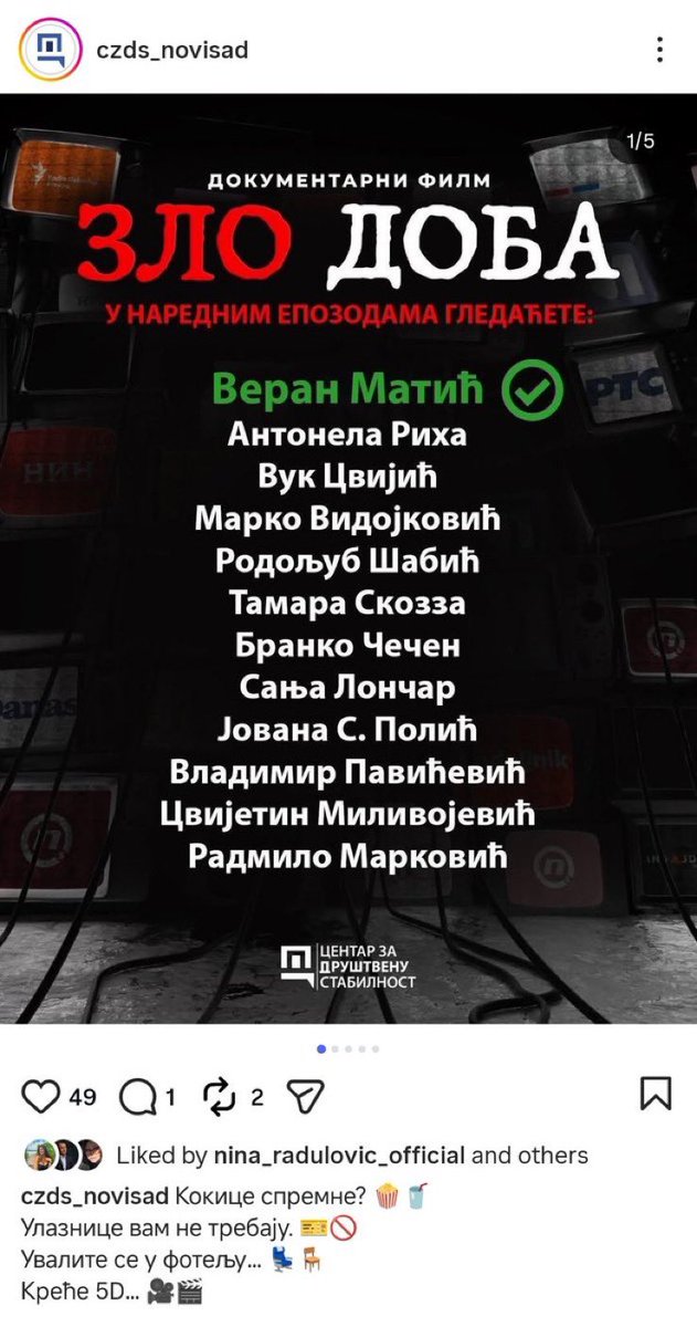 RodoljubSabic's tweet photo. Jasno je da je ovo “lista za odstrel”. I da iza nje stoji vlast. 
Ali zanimljivo je da baš niko na njoj nije lider ili funkcioner neke opozicione stranke, skoro niko ni član. 
Čega se to vlast boji? Slobodne reči? Istine? https://t.co/KtZlz77ixH
