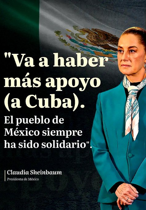Gracias México, gracias Presidenta <a href="/Claudiashein/">Claudia Sheinbaum Pardo</a> , el pueblo de Cuba agradece su solidaridad!!!!!  #CubaNoEstáSola  #CubaEstáFirme  🇨🇺🇲🇽❤️🇨🇺❤️🇲🇽