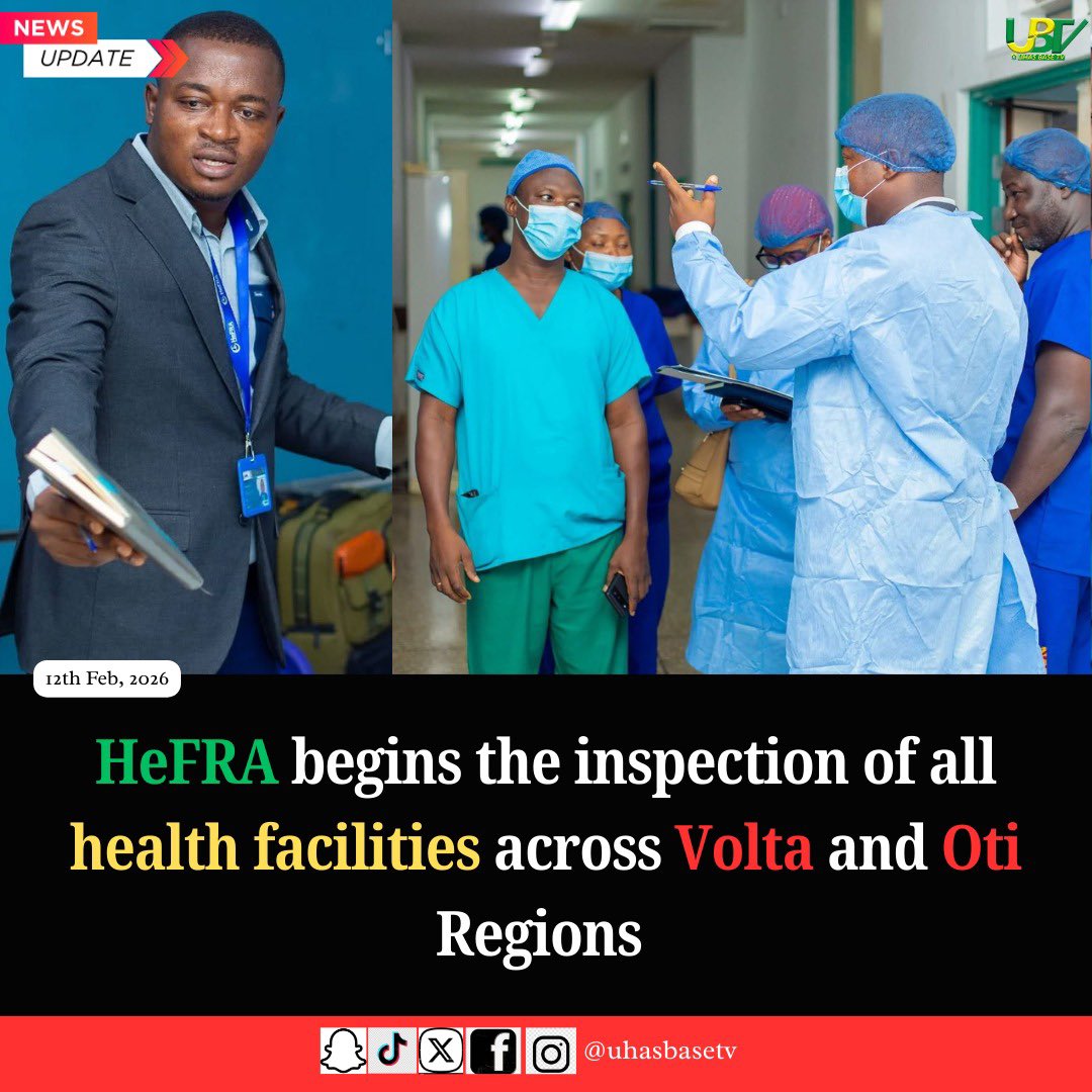 uhasbasetv's tweet photo. 🚨 NEWS UPDATE 🚨 (12th Feb, 2026)

HeFRA has kicked off the inspection of EVERY health facility across the Volta and Oti Regions! 🏥🔍

#HeFRA #VoltaRegion #OtiRegion #Healthcare #GhanaNews #UhasBaseTV https://t.co/nW2nfd9jQZ