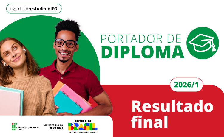 [Seleções 2026-1]
✅ Resultado final da seleção para portadores de diploma já está disponível
📰 Classificados devem ficar atentos aos editais complementares de matrículas a serem publicados pelos câmpus
🔗Saiba mais:  ifg.edu.br/ultimas-notici…