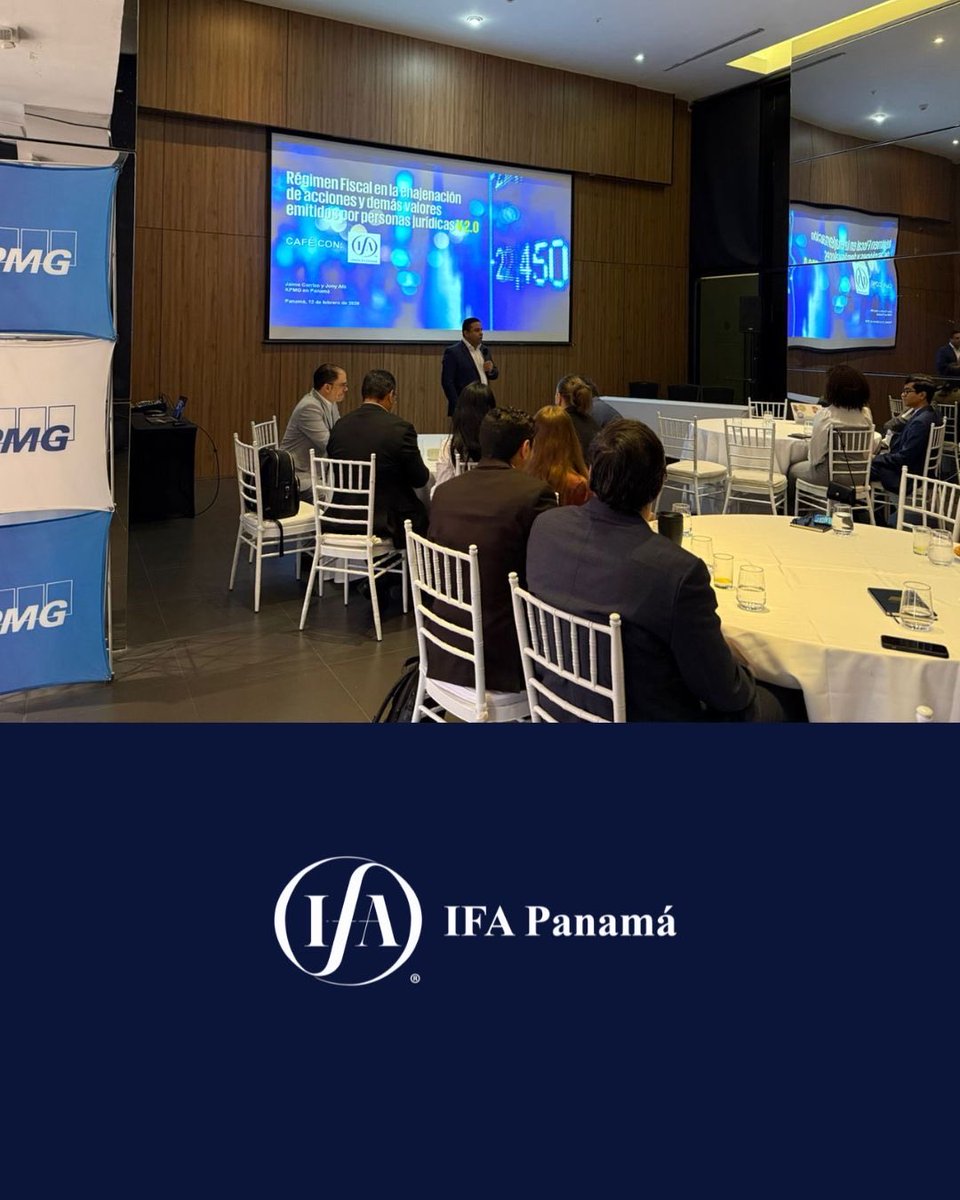 IfaPanama's tweet photo. ¡Éxito total en nuestro más reciente Café con IFA Panamá! ☕️🇵🇦

Agradecemos profundamente a los expositores Jaime Carrizo y Jony Afu Batista, socios de KPMG Panamá, por su magistral disertación
#IFAPanama #DerechoTributario #KPMG #Fiscalidad #Panama #ActualizaciónTributaria https://t.co/0kKXIoOXok