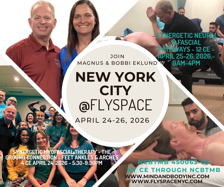 Join Bobbi and Magnus Eklund in New York City at FlySpace April 24-26 for Synergetic Neural and Fascial manual techniques workshops! #bobbiandmagnus #FlySpace #newyorkcity #fascia