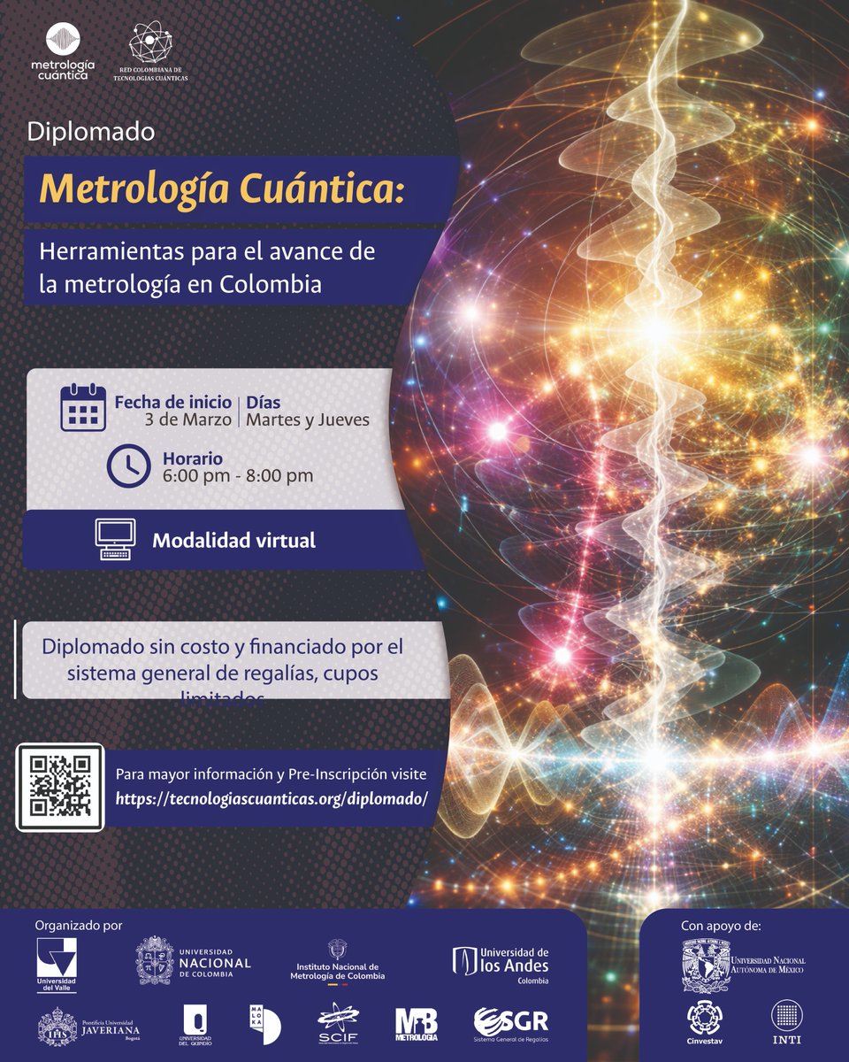 INMdeColombia's tweet photo. Te invitamos a inscribirte en el Diplomado está orientado a desarrollar capacidades técnicas alineadas con la nueva generación y tecnologías cuánticas que soportan la #Trazabilidad y #Confiabilidad de las mediciones en Colombia. Para más información: https://t.co/moAWskmOkd https://t.co/YUMQv38Xw5