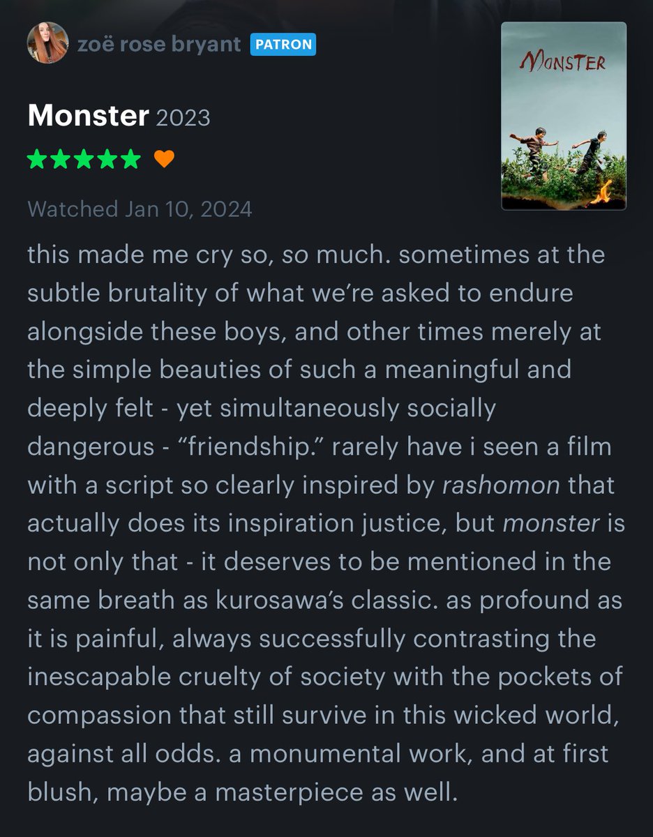not only one of my favorite movies of all time, but, in my opinion, one of the best ever made as well. a massive artistic inspiration of mine while i worked on my book too. every word in my review from two years ago still stands. please see it as soon as possible if you haven’t!!