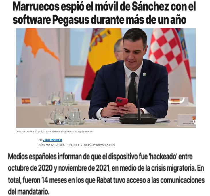 De octubre de 2020 y noviembre de 2021 Mohamed VI se enteró de todo lo que Pedro Sánchez habló por teléfono y con quién lo habló, además de los mensajes y archivos que recibió.
 ¿Esto explicaría el porqué de la sumisión de España a Marruecos?