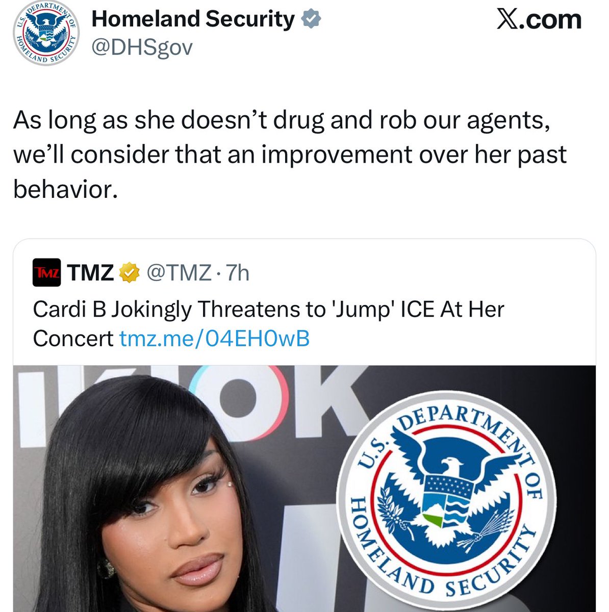 Homeland Security (ICE) responds to Cardi B’s mention of  “Jumping Ice” if they come for her fans