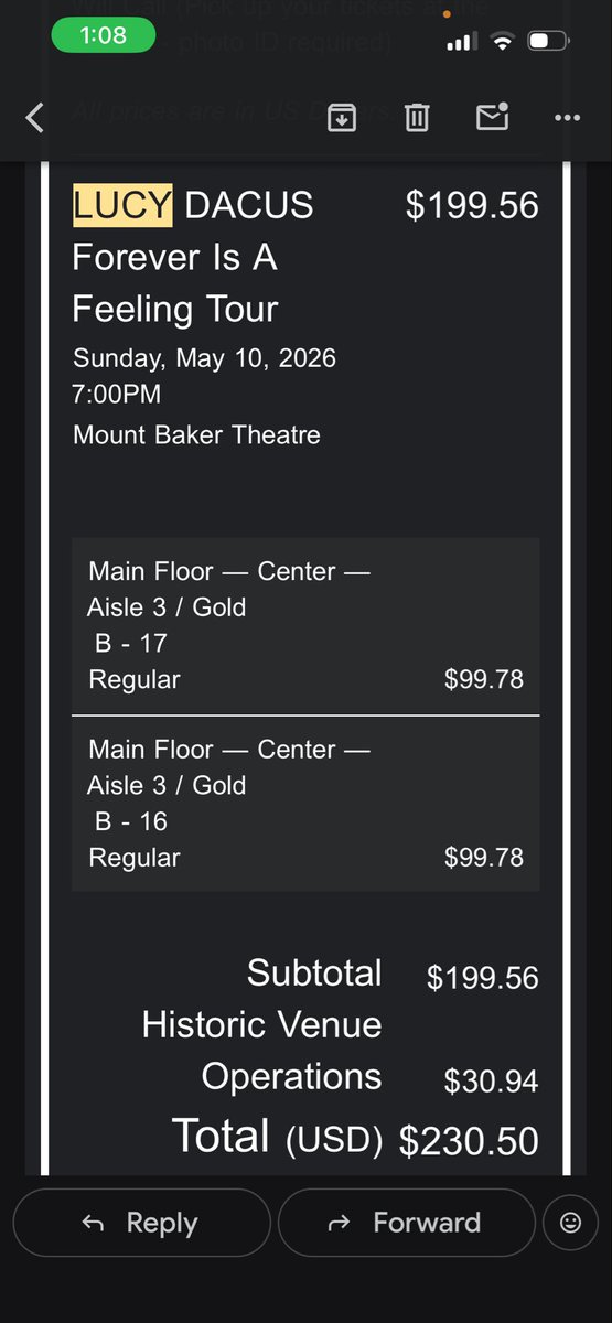 anacurtin37's tweet photo. Who needs lucy dacus tickets in bellingham in may? Third row literally amazing seats im devastated I can’t go. Lmk if u want them i can do paypal 🙂‍↕️ https://t.co/B60VdtVRlk