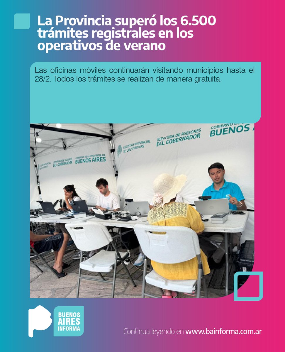 BAInforma's tweet photo. La Provincia superó los 6.500 trámites registrales en los operativos de verano

https://t.co/QKPfxRljNj

@BAProvincia @Kicillofok @Carli_Bianco @JesicaRey https://t.co/el6fTm0mXW