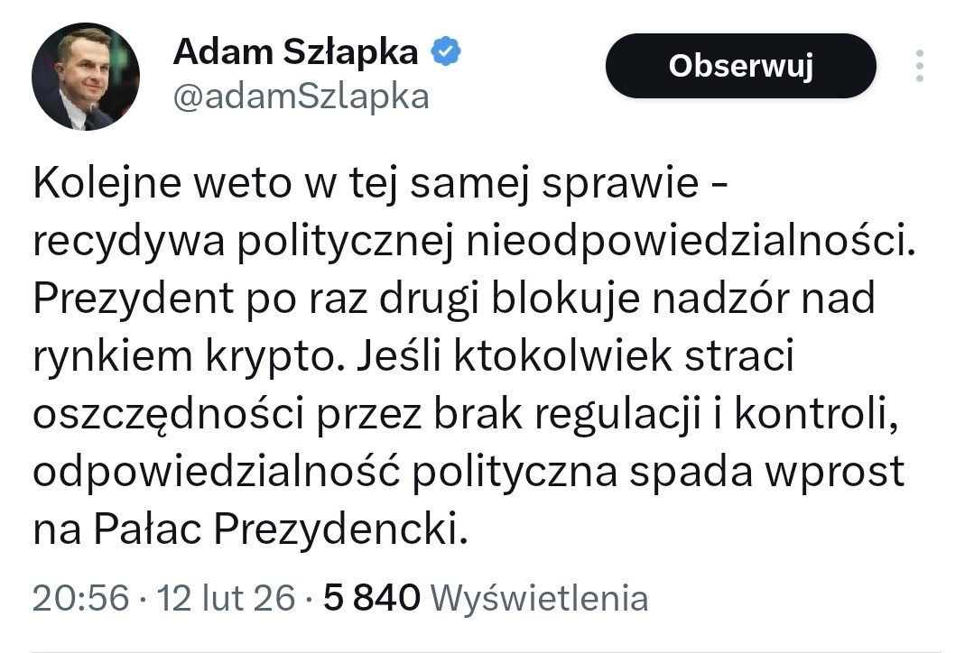 Panie Ministrze <a href="/adamSzlapka/">Adam Szłapka</a>, pierwszym wetem Pan Prezydent dał Wam szansę poprawić to złe prawo, ale premier Tusk pewnie się wściekł, że znowu będzie musiał uwzględnić słuszne uwagi Prezydent i wydał rozkaz: ani kroku wstecz; więc odrzuciliście wszystkie poprawki opozycji, a