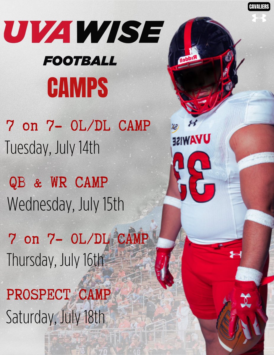 🚨 Class of 2027, it’s your time!! 🚨 Fill out our questionnaire, get signed up for camp, and come prove you have what it takes to be a CAV!!! #PEWAV

Questionnaire:  questionnaires.armssoftware.com/eec45aac8ae5

Camp Website: uvawisefootball.totalcamps.com/About%20Us