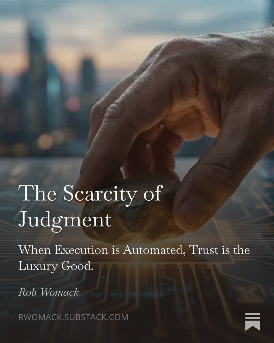 RobWomack's tweet image. Don't hide from the tools. Master them. Let the machine handle the draft so you can perfect the craft. Read "The Scarcity of Judgment":  #AI #Leadership open.substack.com/pub/rwomack/p/…