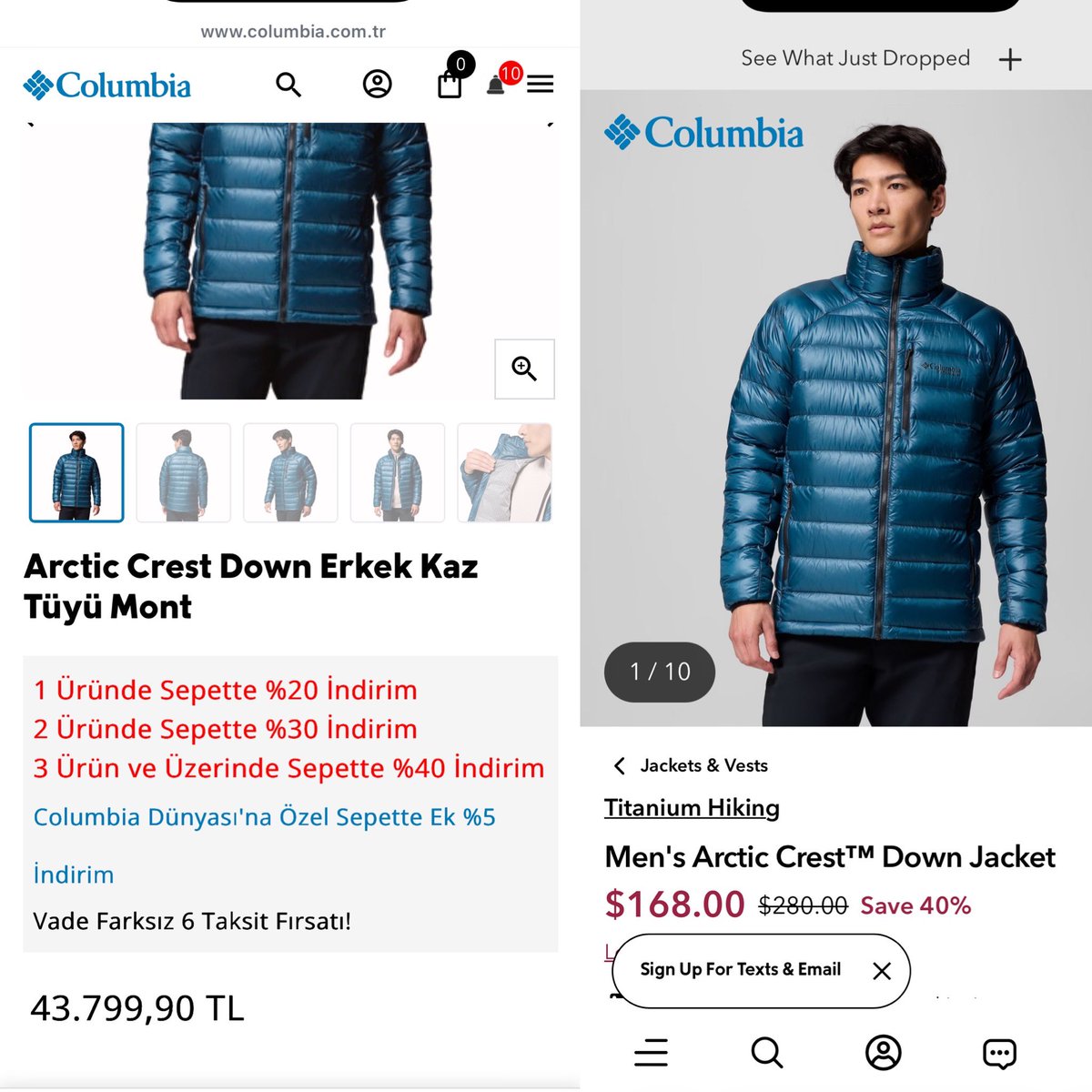 Bu nasıl bir soygundur!!! Aynı mont
ABD'de $168= 7 bin 300 TL
Türkiye'de 43 bin 799 TL
Yuhhhhhh!!!!!
<a href="/ticaret/">T.C. Ticaret Bakanlığı</a>