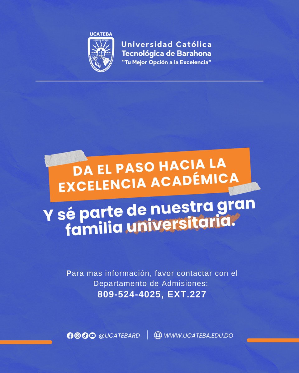 Una oportunidad flexible y de calidad para avanzar hacia tus sueños profesionales. 
En #UCATEBA abrimos el Programa para #Adultos de Educación Superior #PROPAES
Para más información, comunícate con el Departamento de Admisiones al 809-524-4025 ext. 227