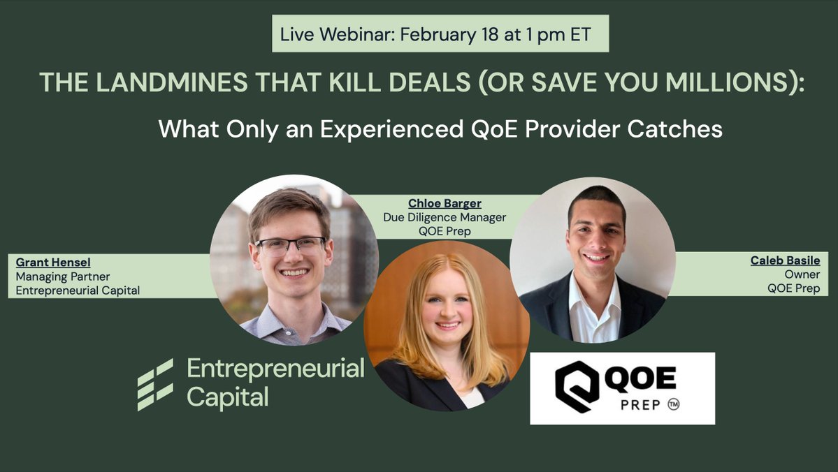Entrepreneurship Through Acquisition is mostly about NOT buying a bad business by mistake. In this free webinar (Wed 2/18, noon CT), we'll discuss:

- Real stories of issues uncovered in due diligence that prevented buyers from accidentally buying a bottomless pit
- Warning signs