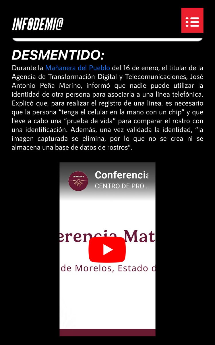 Funesta's tweet photo. @ivillasenor @Telcel Ja, y los de Infodemia dijeron era falso que cualquiera pudieran registrar cualquier número celular cuando lo comenté en un post.

Según esto Pepe Merino lo desmintió; pero eso sí, hay una página para checar que números están registrados a tu nombre 🙄 https://t.co/cwbkebdvJ5