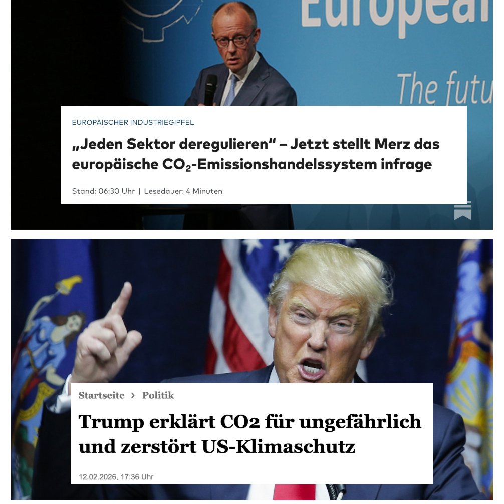 Trump, in seinem Zerstörungswahn und Wissenschaftshass, erklärt CO2 für unschädlich - damit in den USA wieder richtig dreckige Autos gebaut werden können. Und was macht Friedrich #Merz zeitgleich in Europa? Jesus das kann alles nicht wahr sein.