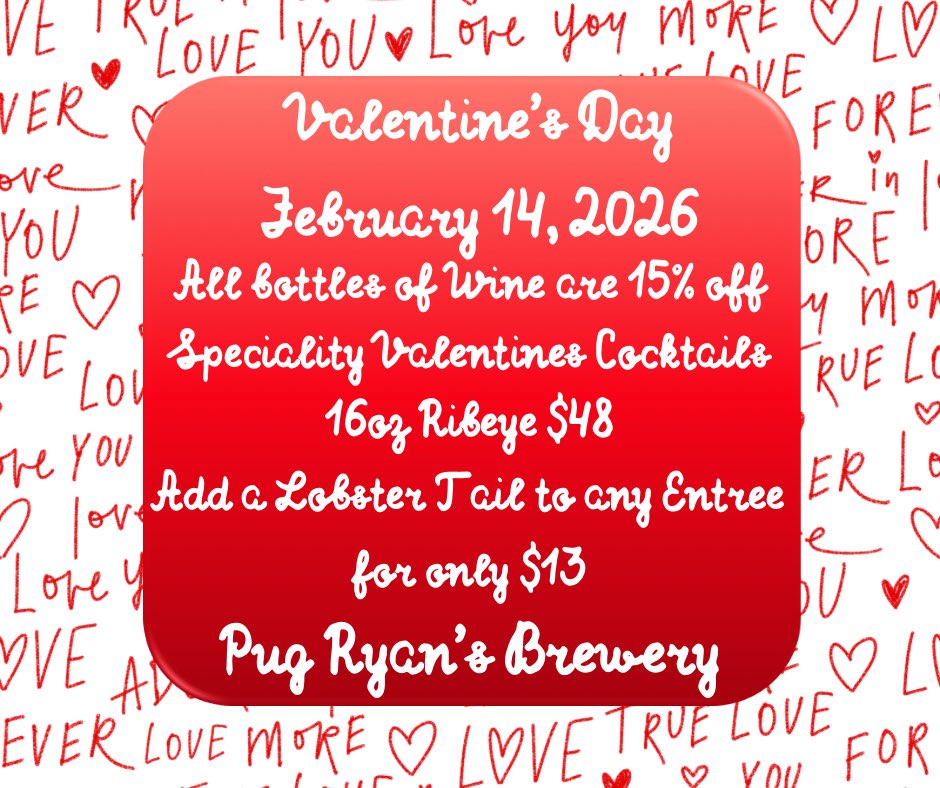 Valentine's Day Specials are here!!! Bring your LOVE. Bring your friends. Bring your appetite. Make your reservation today. (970)468-2145