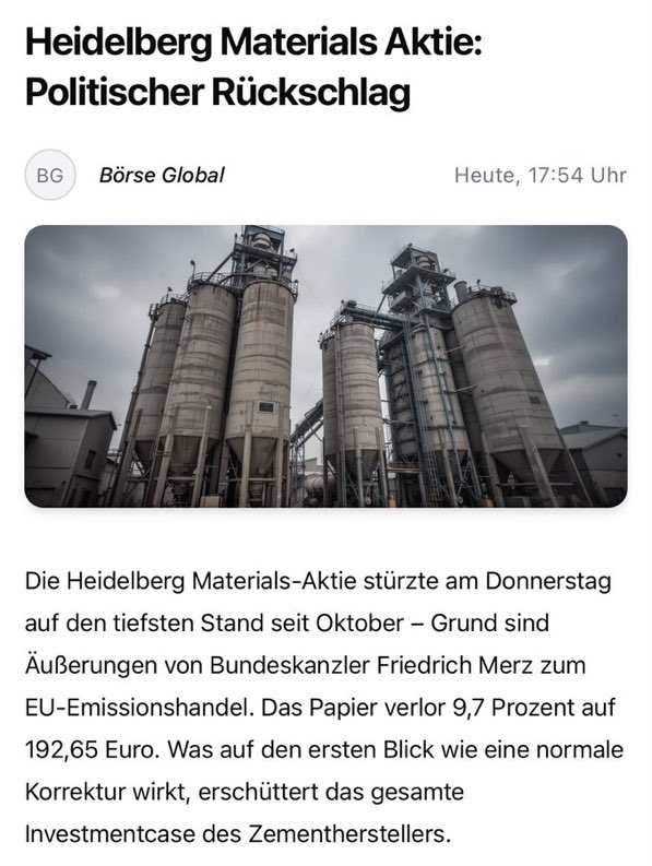 Bundeskanzler Merz stellt das EU-Emissionshandelssystem (ETS) in Frage. Das trifft innovative  Unternehmern wie Heidelberg Materials im Kern. Wer die Spielregeln mitten im Spiel ändert, zerstört das kostbarste Gut der Wirtschaft: Vertrauen und Investitionssicherheit.