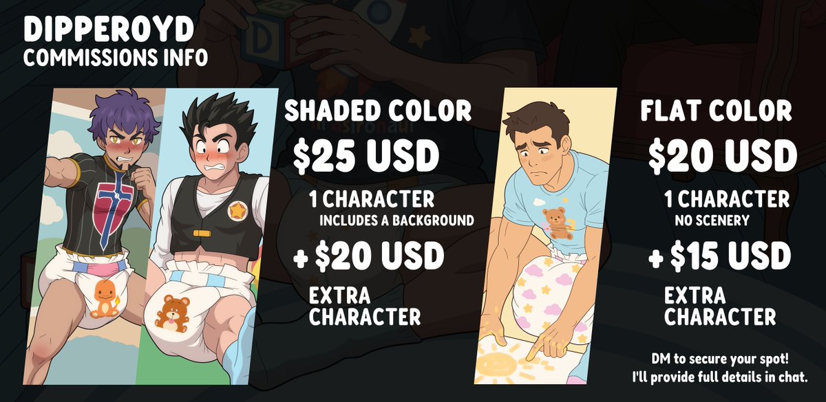 ✨ COMMISSIONS OPEN! ✨
I'll be opening 5 slots! 🍼
If you're interested, DM me to grab a spot!🧸📩

#abdl #abdlart #abdldrawing #abdlartwork