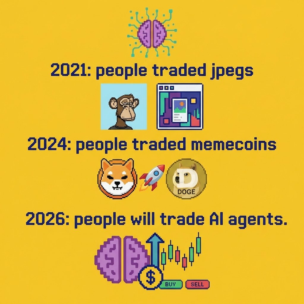 2021: people traded jpegs 
2024: people traded memecoins 
2026: people will trade AI agents with proven track records
The smarter the agent, the higher the price.