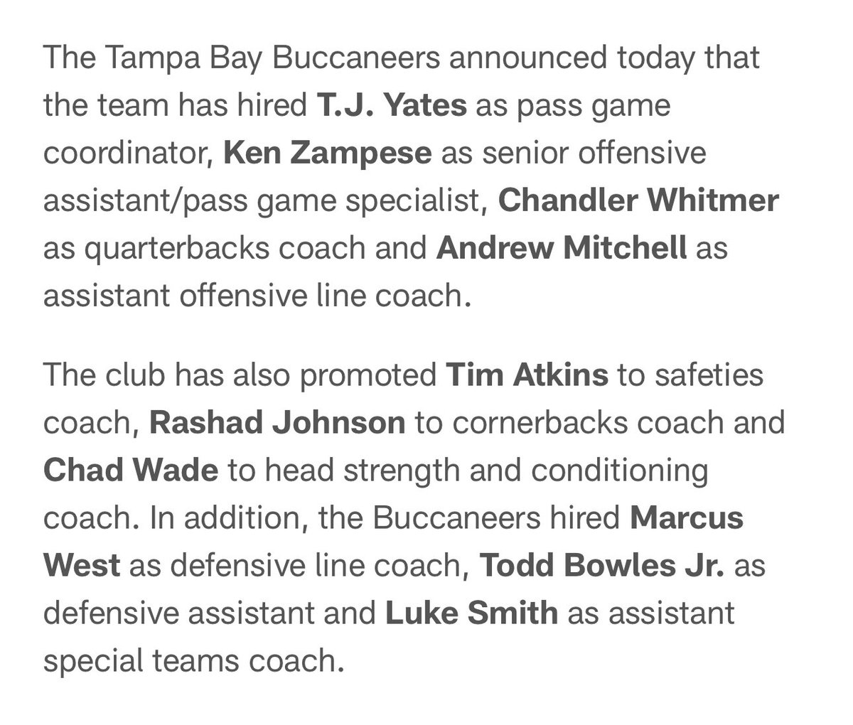 MySportsUpdate's tweet image. The #Bucs announced a slew of coaching additions, including hiring Todd Bowles Jr. as a defensive assistant.