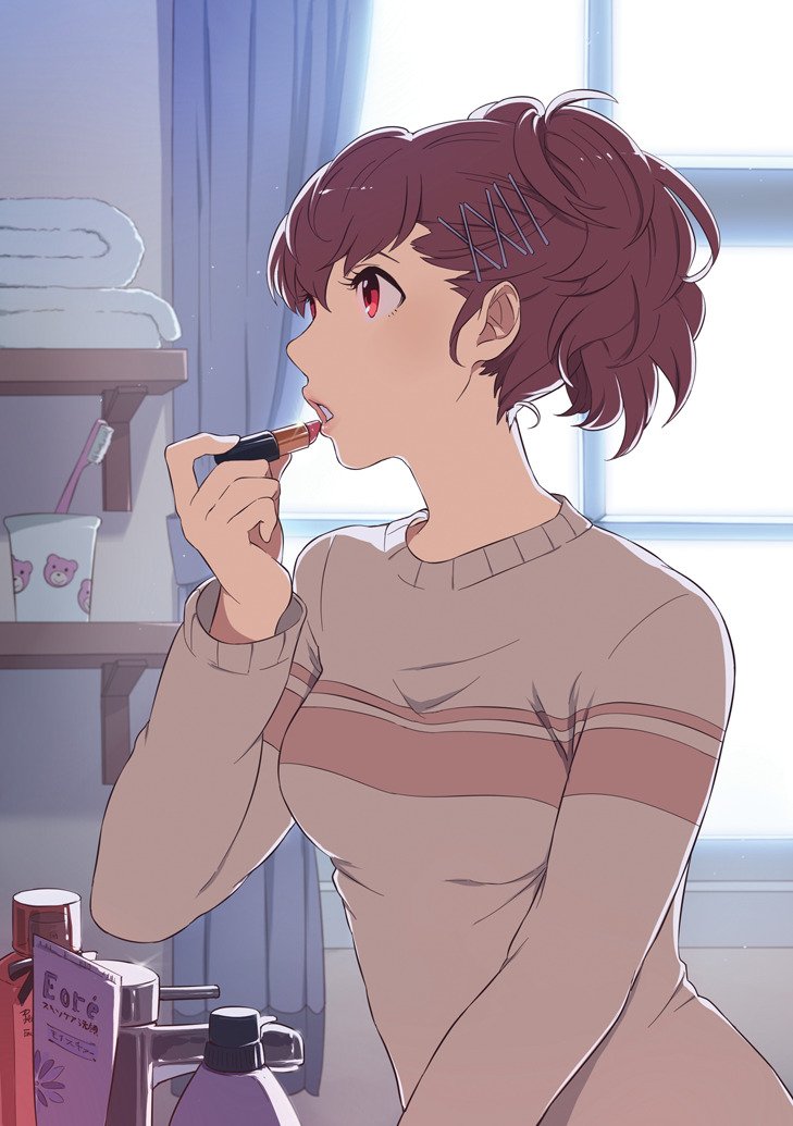 AWorldToLiveFor's tweet photo. https://t.co/vVde7T5I35

"Hmm... what do you think about this lipstick on me? Cute, right?"  

Kotone was currently in the process of getting ready for a party she had been invited to.  

"Don't worry, I'll be back before the Dark Hour. I just want to have some fun before then." https://t.co/Jxce3BUDwk