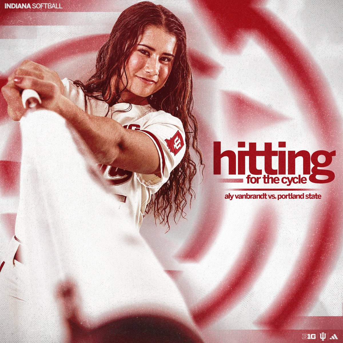 IndianaSB's tweet photo. Aly VanBrandt, take a bow. 

⚪️ Hit for the cycle.
🔴 5-for-5 at the plate.
⚪️ 2 home runs.
🔴 Tied a program-record 7 RBI. https://t.co/hYd0kaFYGU