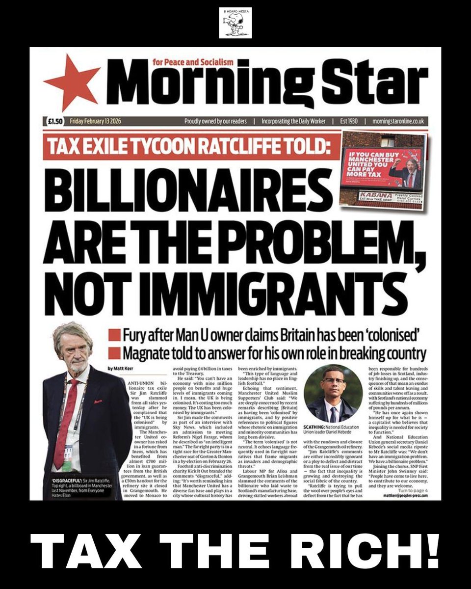 bheardmedia's tweet photo. Sir Jim Ratcliffe left Britain to reduce his tax bill. He migrated to a tax-haven and It is estimated that he avoided paying over £4 billion to our country! 

Think how many Nurses, teachers and firefighters that could have paid for!

#OneRuleForHim 😤
#TaxTheRich ✅
#bbcqt https://t.co/uQhRRQHd0l