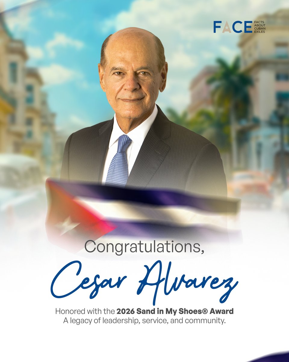 FACE congratulates Cesar L. Alvarez, recipient of the 2026 Sand in My Shoes® Award by the Greater Miami Chamber of Commerce.

A Cuban immigrant whose leadership continues to shape Miami’s civic and business community. 🇨🇺✨

facecuba.org