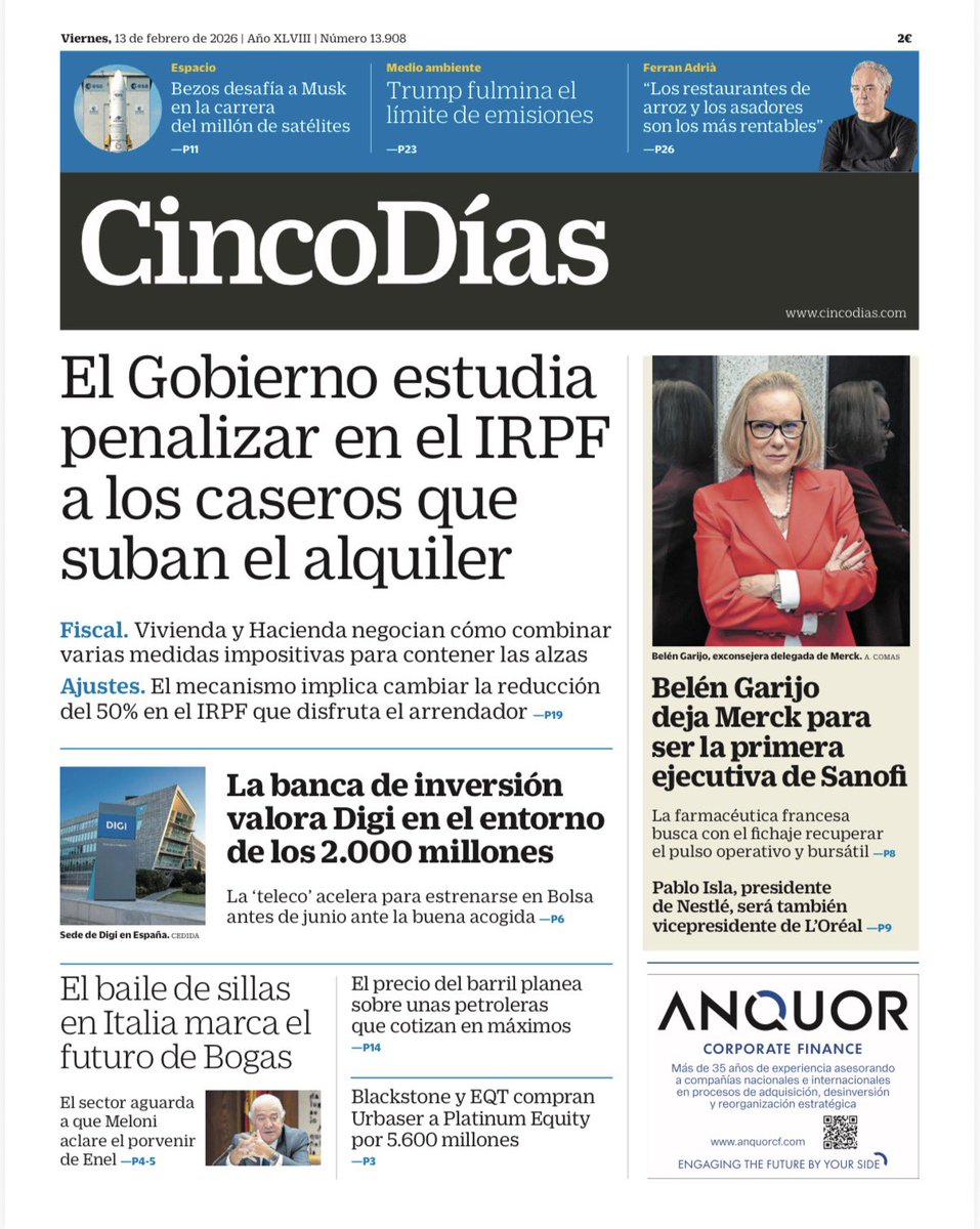 #IRPF #Digi #Merck #Sanofi #BelénGarijo #Nestlé #PabloIsla #LOréal #Enel #Endesa #JoséBogas #petróleo #Blackstone #EQT #Urbaser #PlatinumEquity