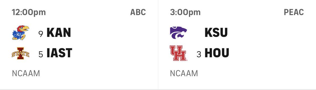 The 4 best teams in the Big 12 are in action Saturday. Must watch TV🍿