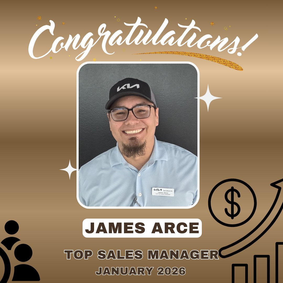 James Arce – Beck &amp; Masten Kia
Congratulations to Beck &amp; Masten Kia’s Top Sales Manager for January 2026, James ! 🚗🎉
Your leadership and drive set the standard — here’s to an amazing year ahead! 👏