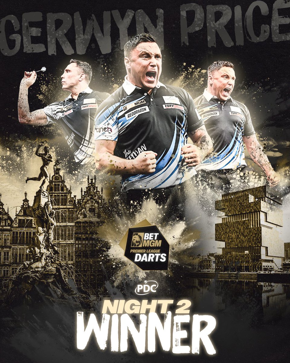 OfficialPDC's tweet photo. GERWYN PRICE WINS NIGHT TWO IN ANTWERP!

#PLDarts https://t.co/sf3utKcDHw