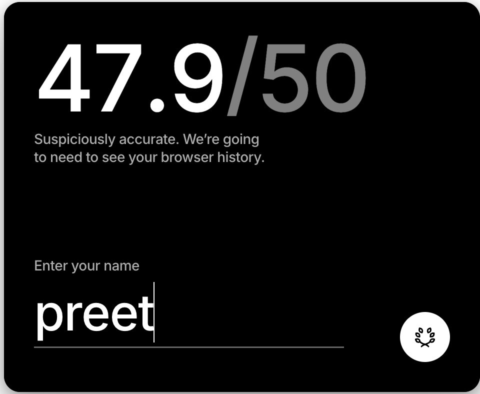 preetecool's tweet photo. @gt @lightspark fun! got 47.9 (hard mode). I find it's easier to remember when you can describe the color eg forest green https://t.co/pkVcePLd51