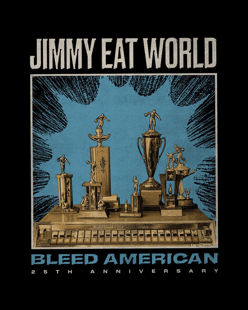 AlanAshcraft's tweet photo. Merch design for Jimmy Eat World commemorating the 25th anniversary of their album, Bleed American. Available online.

For project inquiries, email hello@alanshcraft.com

—

#graphicdesign #merch #bandmerch #merchdesign #jimmyeatworld https://t.co/37hukWXSnY