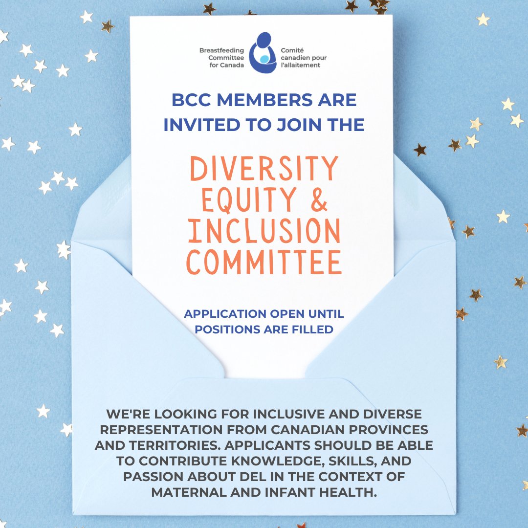 BCC members are invited to apply to join the DEI committee. Apply here:
forms.office.com/r/bKsyjzJb1Z

Learn more at:
breastfeedingcanada.ca/en/diversity-e…