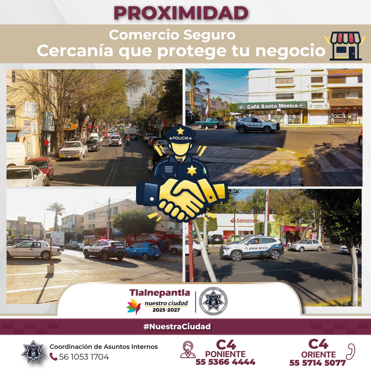 Con el "Operativo Comercio Seguro", nuestros elementos realizan recorridos constantes y mantienen un contacto directo con los locatarios. Porque una economía fuerte necesita una #CiudadSegura.

#TlalnepantlaCiudadSegura