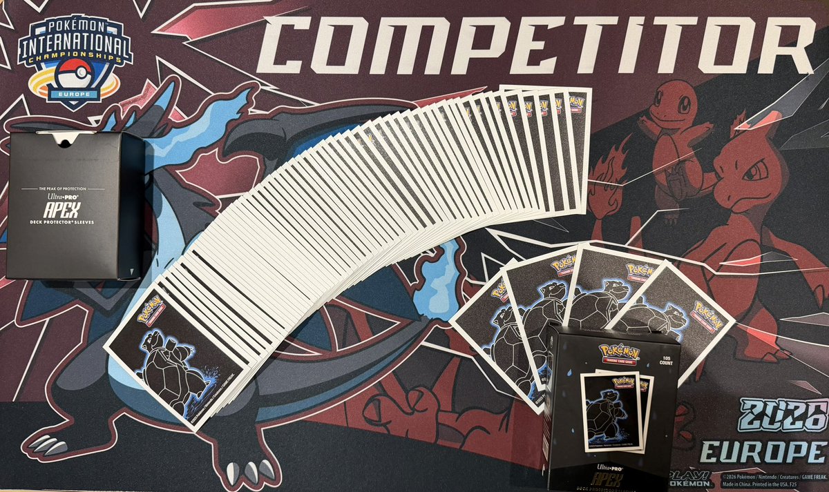 Ready for EUIC! 

Playing the new Blastoise Apex Matte sleeves from <a href="/UltraProIntl/">Ultra PRO</a> 

Thanks for hooking me up again 🤝

Goodluck to everyone competing