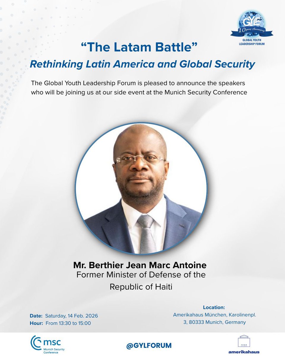 🇩🇪🌎 Conoce a los participantes de nuestro side event: “ The Latam Battle”. Latin America and the Global Security at The Amerikahouse.  #GYLFORUM #MSC2026 #Leaders 
—

🇩🇪🌎 Meet the participants of our side event: "The Latam Battle". Latin America and the Global Security at The