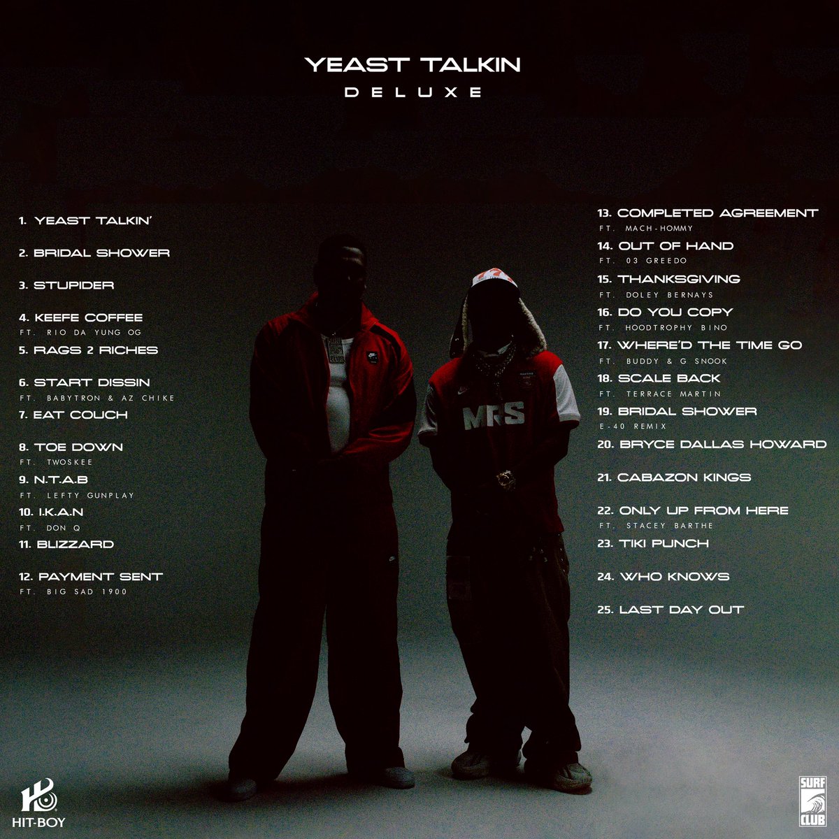 👤 HIT-BOY x SPANK NITTI 👤
💿 YEAST TALKIN (DELUXE) 💿
🕛 MIDNIGHT 🕛

FEATURING
👤 E-40
👤 Stacey Barthe
👤 Rio Da Yung OG
👤 BabyTron
👤 AZ Chike
👤 Lefty Gunplay
👤 Don Q
👤 Big Sad 1900
👤 Mach-Hommy
👤 03 Greedo
👤 Doley Bernays
👤 HoodTrophy Bino
👤 Buddy
👤 Terrace Martin