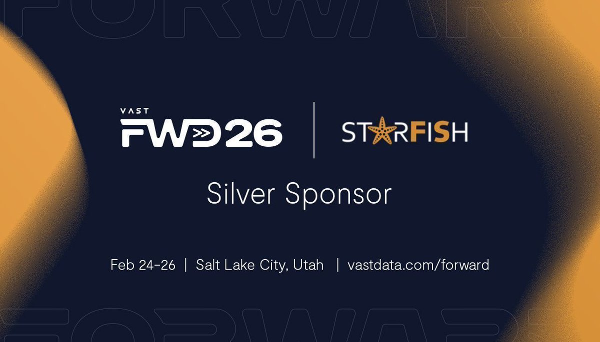 StarfishStorage's tweet photo. 3 Days. One massive leap for AI data management. 🚀

We are excited to be a Silver Sponsor of VAST Forward 2026! 

Many VAST Data customers have Starfish installed to help them with their most demanding data catalog and data movement requirements.  We look forward to connecting with partners and customers in Salt Lake to learn about your latest challenges managing unstructured data at scale and how we can help you advance your AI vision.  Are you a VAST + Starfish user headed to Salt Lake City? Let's grab a coffee! ☕

#VASTForward #StarfishStorage #DataManagement #AI #SLC