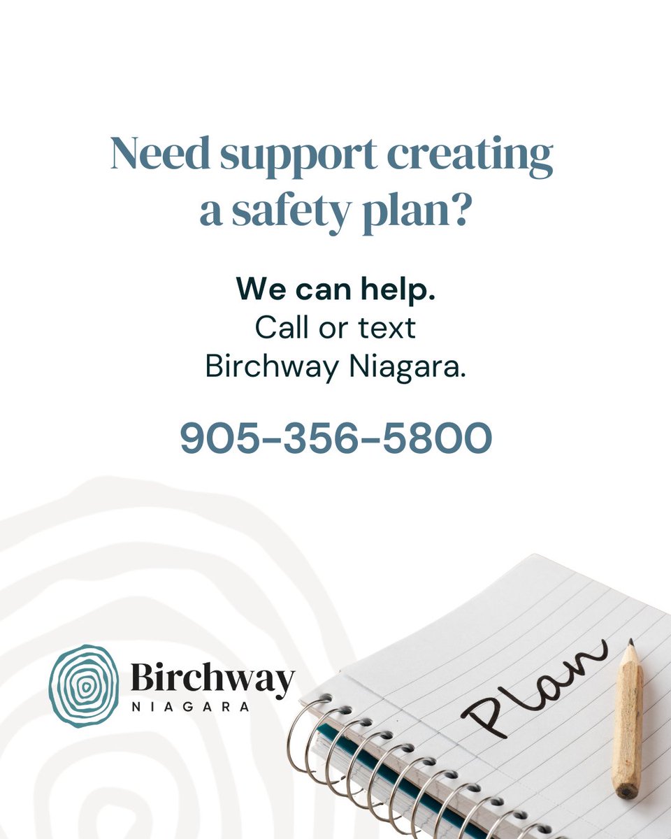 Whether or not you are planning to leave an abusive partner or situation, you can work with Birchway Niagara to create a plan to keep you and your children safer. Call or text our 24hr support line or visit 👉birchway.ca/get-help#safet…

#SafetyPlanning