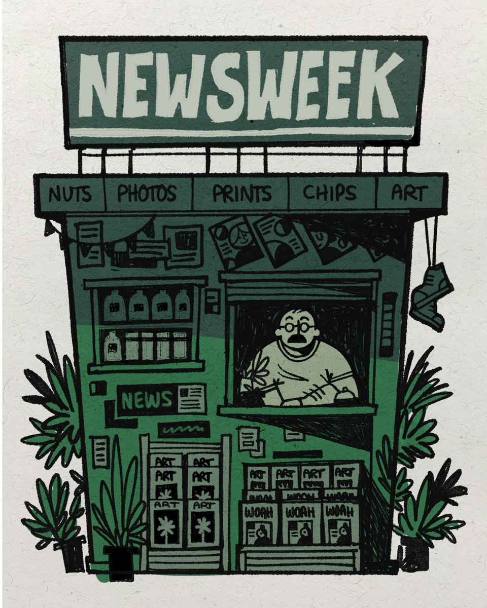 generic news kiosk ran by an equally generic guy