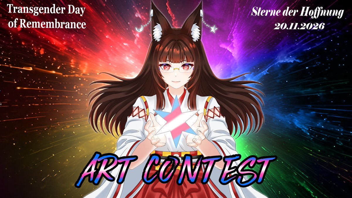 ⛩️Artists für TDOR'26 gesucht🏳️‍⚧️

🎨Auch in diesem Jahr wird es einen Art Contest beim Transgender Day of Remembrance Event geben!

Das Thema wird diesmal sein: Transgeschlechtlichkeit &amp; Hoffnung. Wir wollen diesmal positivere Vibes ansprechen, da es letztes Jahr ziemlich dunkel