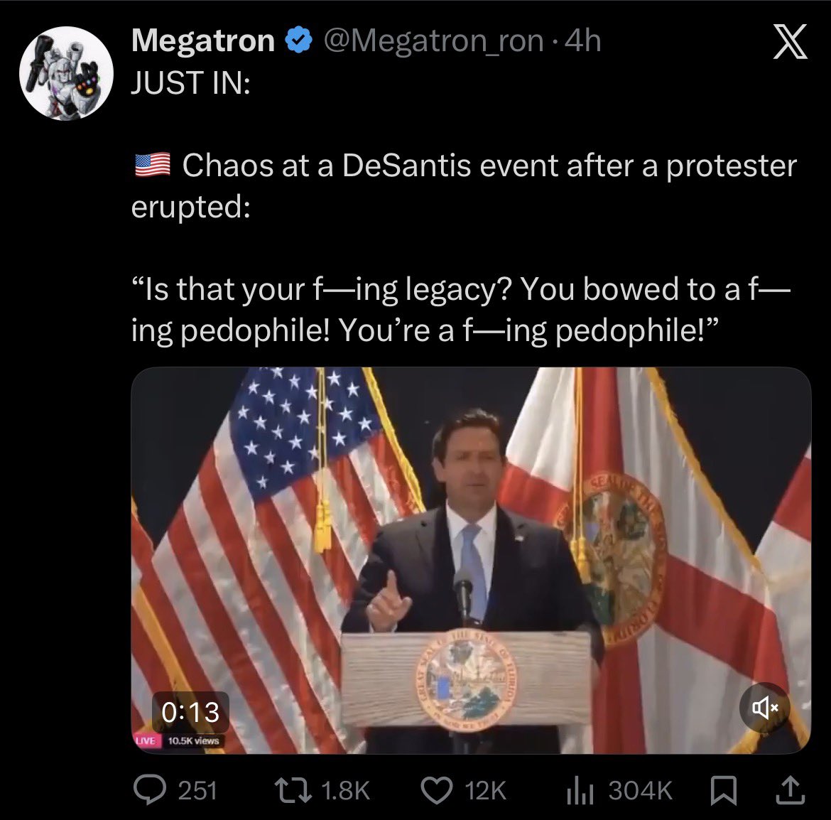 Stop engaging with posts of this video being presented as “JUST IN” or “BREAKING”. 

This is an older video.

The Trump influencer network has figured out that they can just post old videos of DeSantis when Trump news is slow, slap a “JUST IN” tag on it, and generate engagement